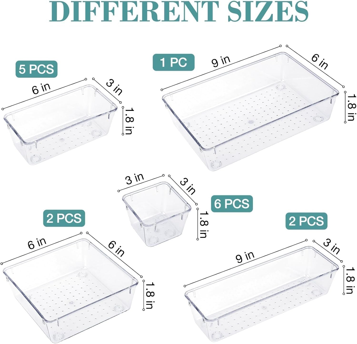 16 PCS Drawer Organizer Set, 5 Size Bathroom and Kitchen Organizer Trays
