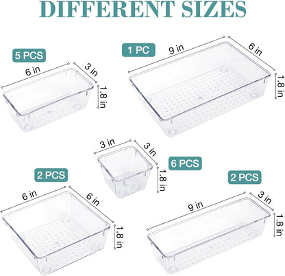 16 PCS Drawer Organizer Set, 5 Size Bathroom and Kitchen Organizer Trays