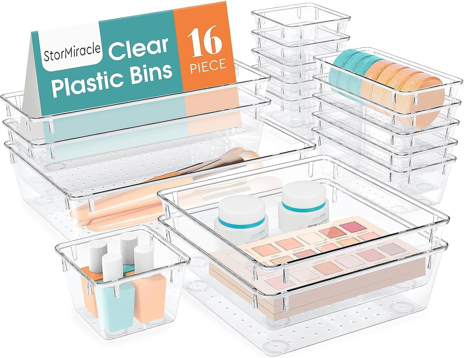 16 PCS Drawer Organizer Set, 5 Size Bathroom and Kitchen Organizer Trays